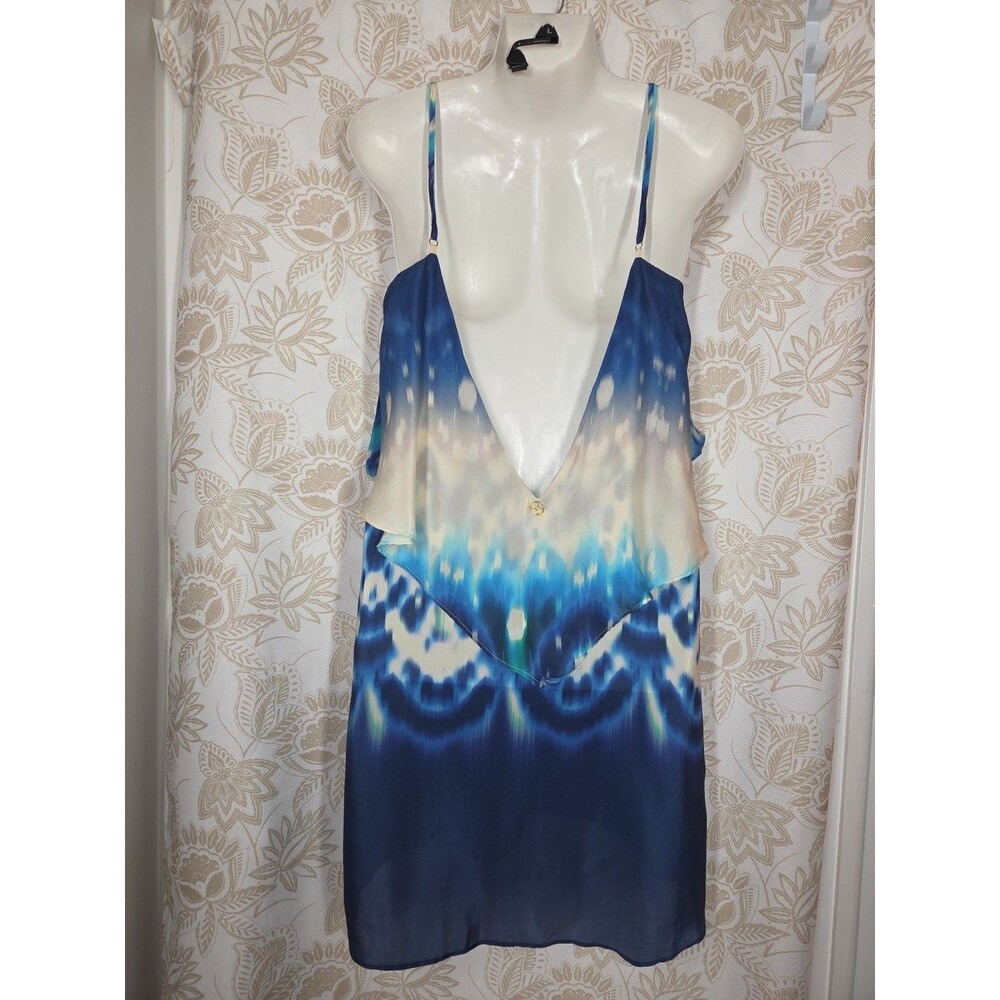NEW WITH TAGS VIX PAULA HERMANNY 100% SILK BLUE WHITE COVER UP DRESS sz L RESORT - Picture 2 of 8
